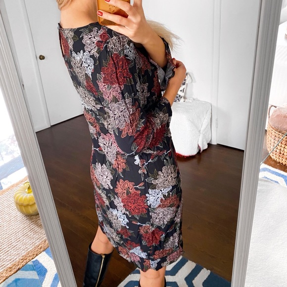 🍂 TARGET COLLECTION BOHO BLACK GREEN MULTI FLORAL CAPRI SLEEVE LOOSE FIT DRESS! - Picture 4 of 14